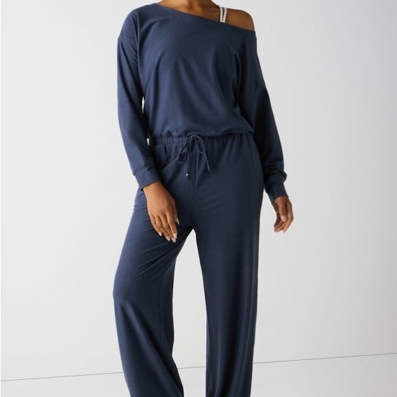 Fabletics Pants - Fabletics Navy Blue Off-Shoulder Jumpsuit